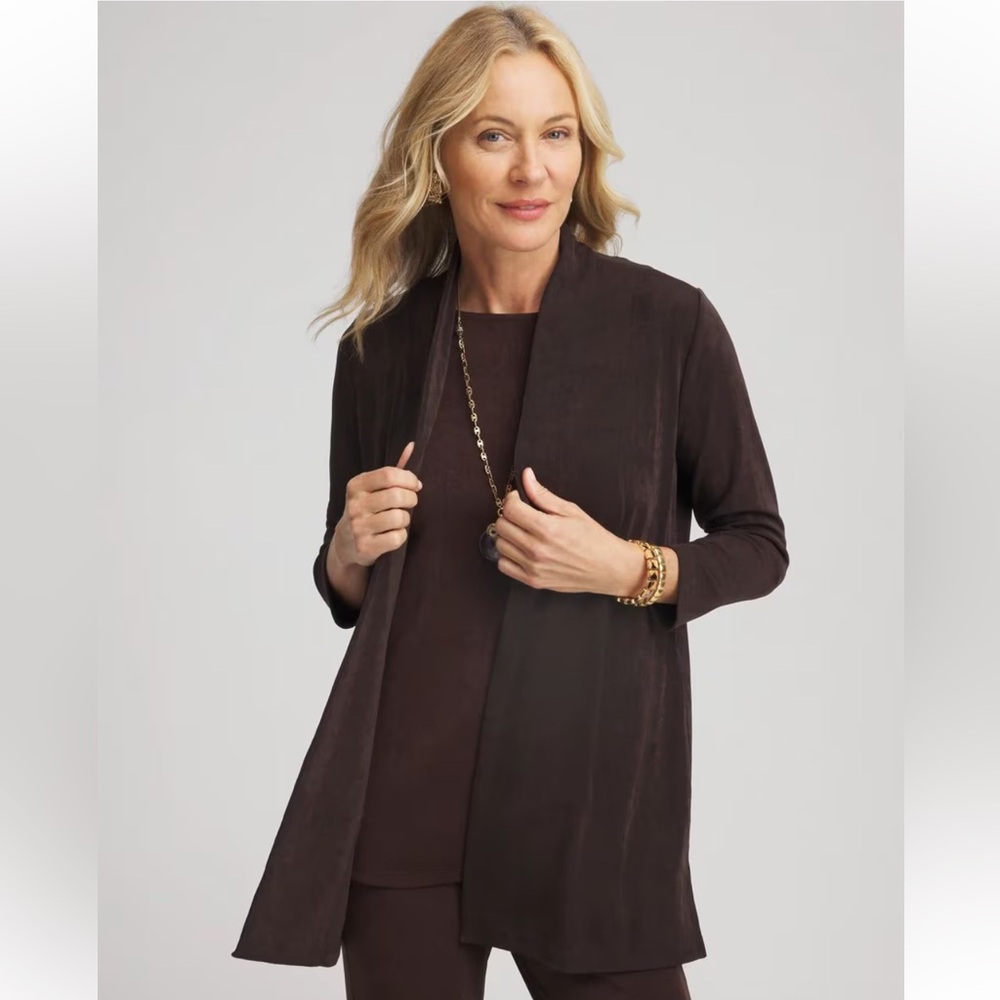 Chico's Rich Brown Open Front Cardigan